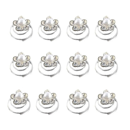 Elegant Bridal Rhinestone Spiral Hair Pins with Crystal Flowers for Wedding Hairstyles