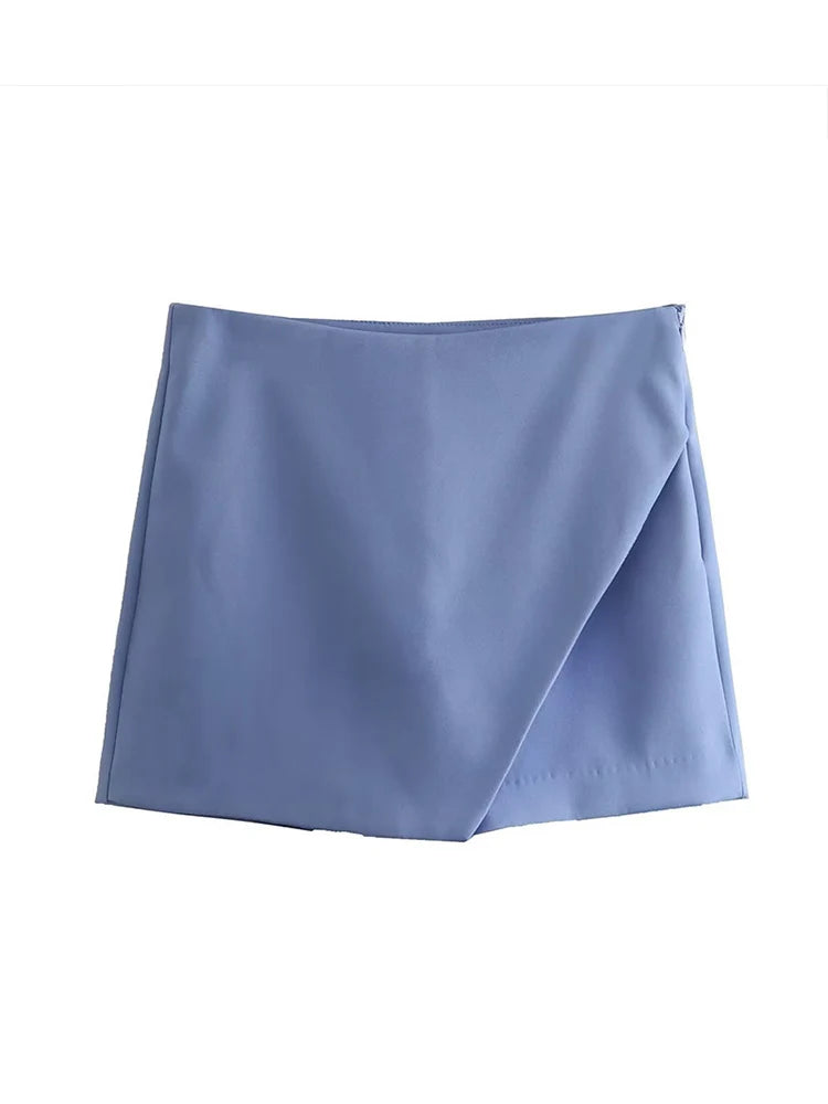 Candy Color Asymmetrical Shorts For Women Zipper Fly Pockets