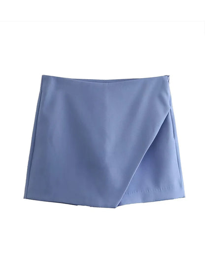 Candy Color Asymmetrical Shorts For Women Zipper Fly Pockets