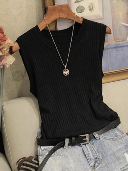 Dozw Knitted Tank Top Women O Neck Solid Vest Casual