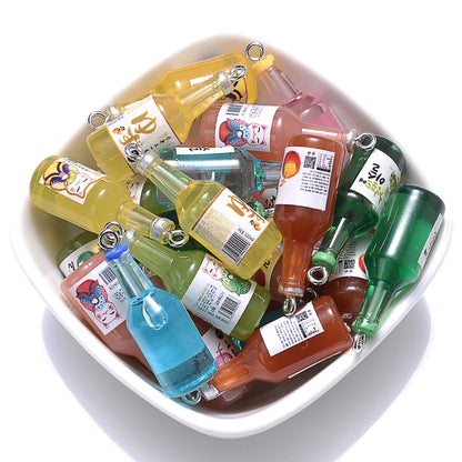 Colorful Glass Sake Bottle Charms for DIY Jewelry and Keychains - 10 Pack