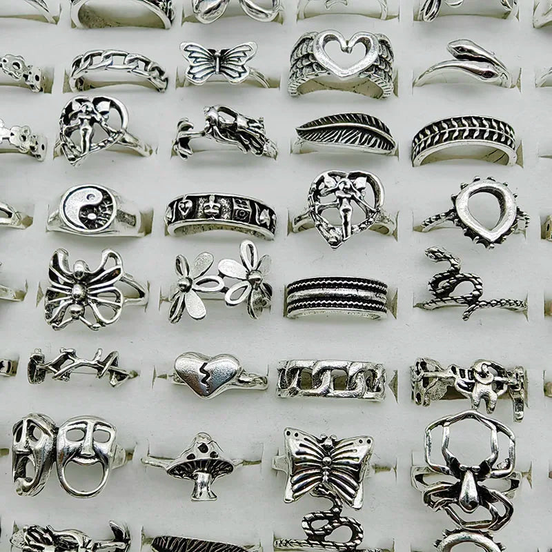 30pcs Alloy Finger Rings Set Trendy Floral and Animal Designs for Women mix size(15mm-19mm) 30pcs style 1 30pcs