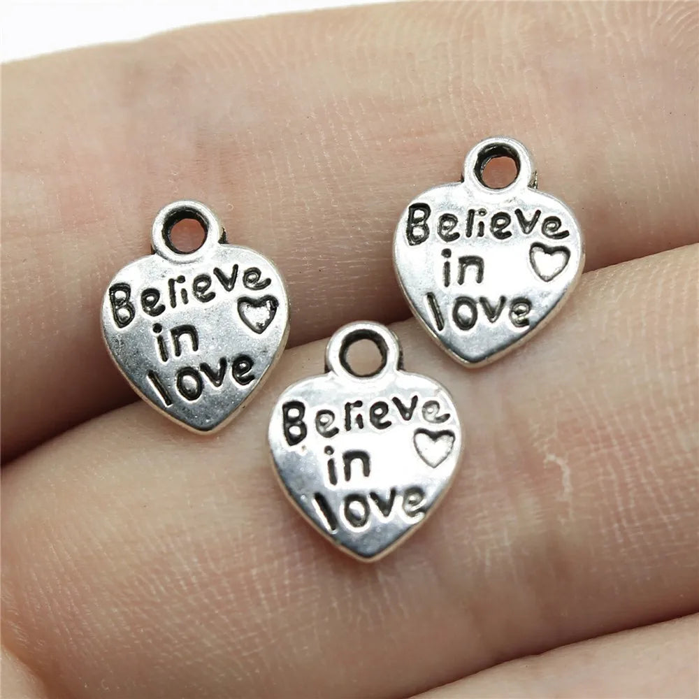 40pcs Antique Silver Love Heart Charms DIY Jewelry Set