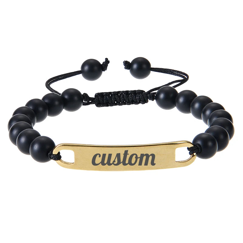 Personalized Custom Name ID Bracelet Handmade Natural Stone Braided Unisex Gift