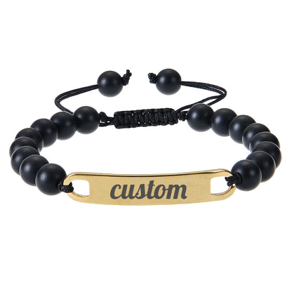 Personalized Custom Name ID Bracelet Handmade Natural Stone Braided Unisex Gift