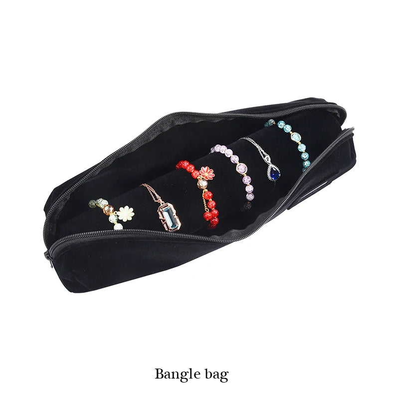 Elegant Velvet Travel Jewelry Organizer Roll For Necklaces Bracelets Rings