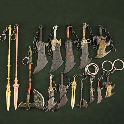 Mini God of War Kratos Blade of Chaos Keychain Metal Model for Men Party Jewelry