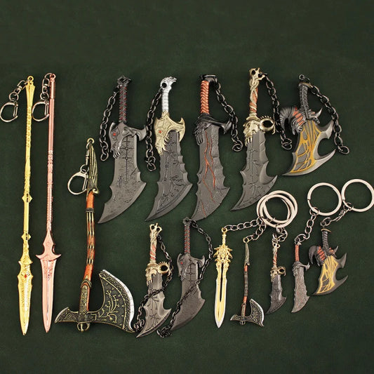 Mini God of War Kratos Blade of Chaos Keychain Metal Model for Men Party Jewelry