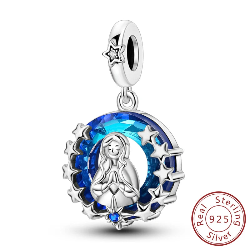 925 Sterling Silver Charms Pendant Set for Bracelets Angel Devil's Eye Fatima's Hand Cross Women's Jewelry Gift KTC1199