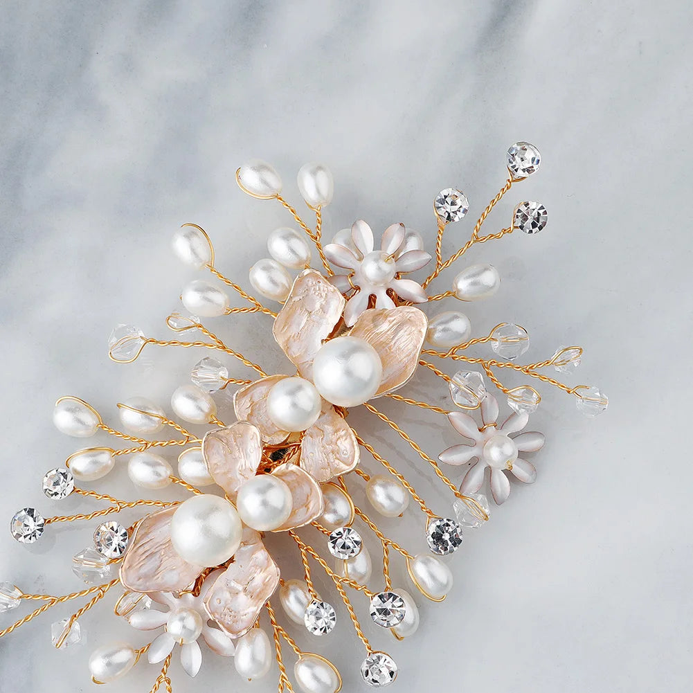 Handmade Pearl Flower Hair Clips Bridal Wedding Jewelry Gift Set