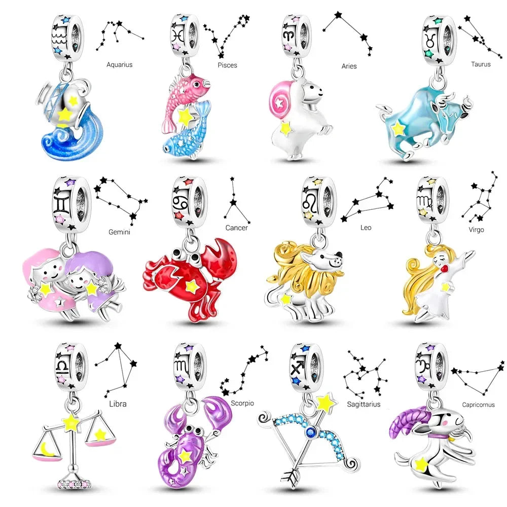 Zodiac Glow In Dark 925 Sterling Silver Charm Beads