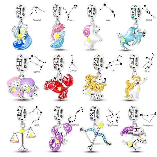 Zodiac Glow In Dark 925 Sterling Silver Charm Beads