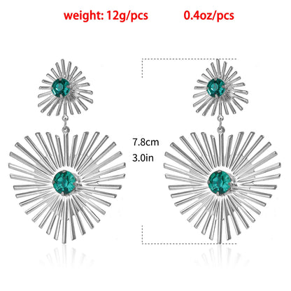 Elegant Emerald Green Heart Drop Earrings With Rhinestone Accents