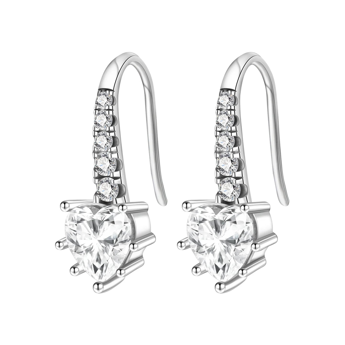 Sterling Silver Heart Zircon Hoop Earrings for Women