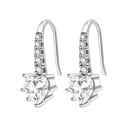 Sterling Silver Heart Zircon Hoop Earrings for Women