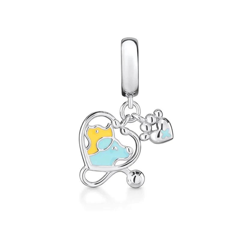 925 Sterling Silver Nurse Cross DIY Charms Beads Zircon