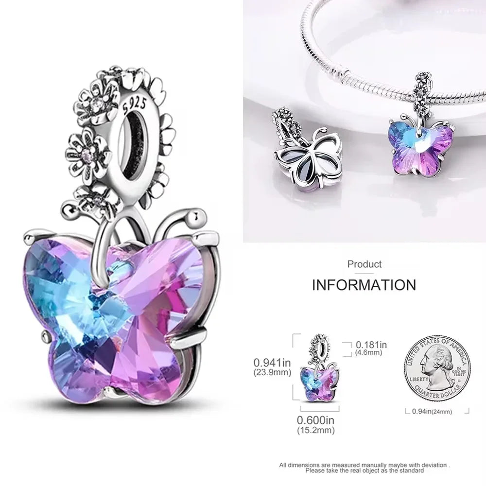 925 Sterling Silver Purple Star Animal Heart Flower Charms Beads for DIY Necklace and Bracelet Jewelry Gift