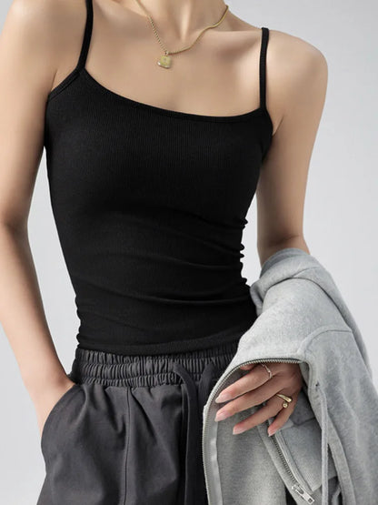 Womens Summer Slim Stretch Spaghetti Strap Tank Top