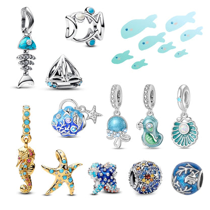 Sterling Silver Ocean-Themed Charm Pendant for Bracelets and Necklaces