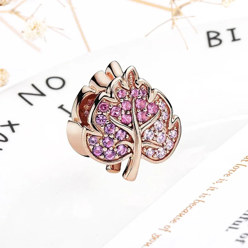Rose Gold Winged Angel Heart Charm Bead Pink Daisy Spacer