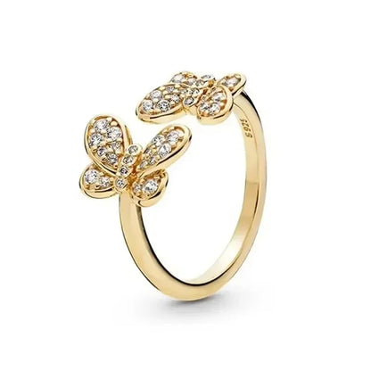 Gold Tone 925 Sterling Silver Square Heart Crown Ring for Women WHITE