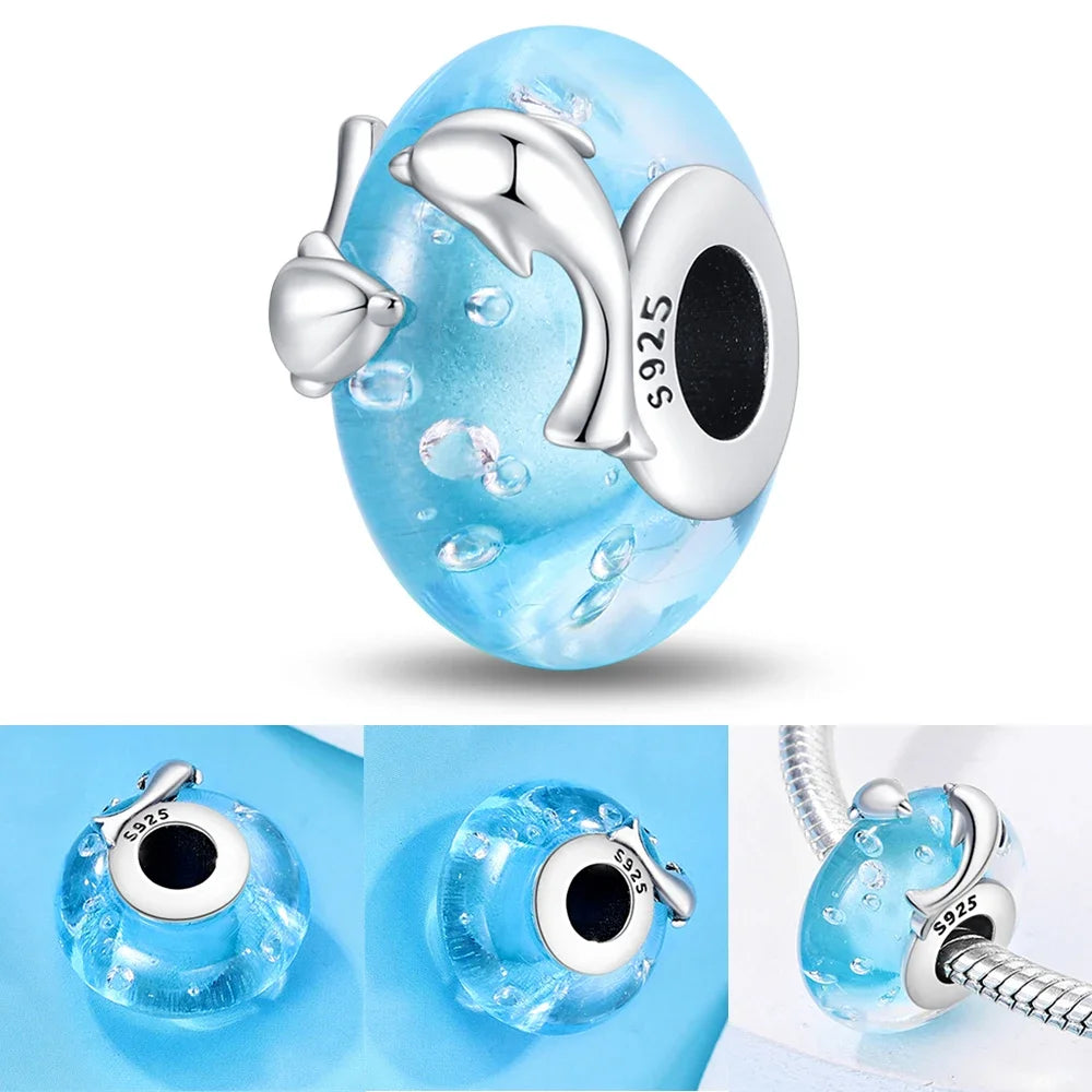 Colorful Flower Murano Glass Charm 925 Sterling Silver Top Rated DIY Jewelry for Bracelets and Necklaces LLZ044
