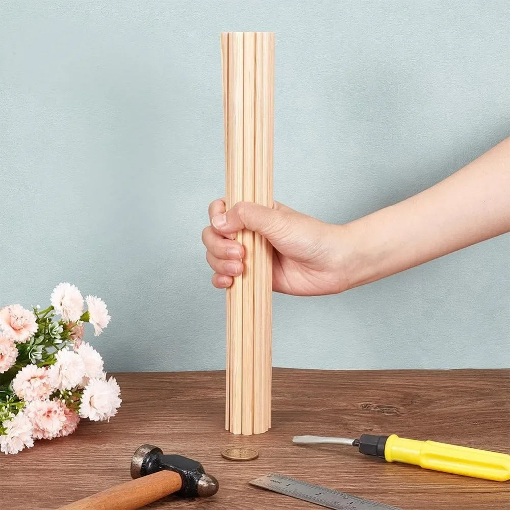 Natural Half Round Wood Sticks 30 Pack - Unfinished 11.8 Inch Wooden Dowels for Crafting and DIY Projects
