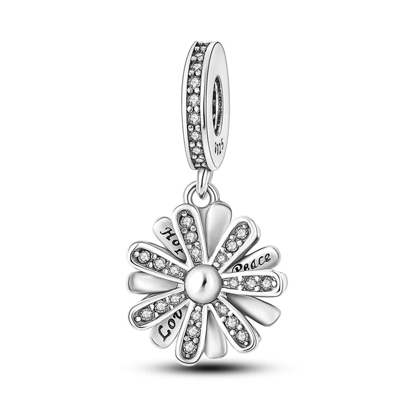 925 Silver Flower Charms Sunflower Tulip Pendants for Bracelet Jewelry Making PTC017