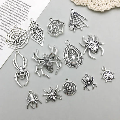 Antique Silver Spider Charms Set for DIY Halloween Jewelry Crafting