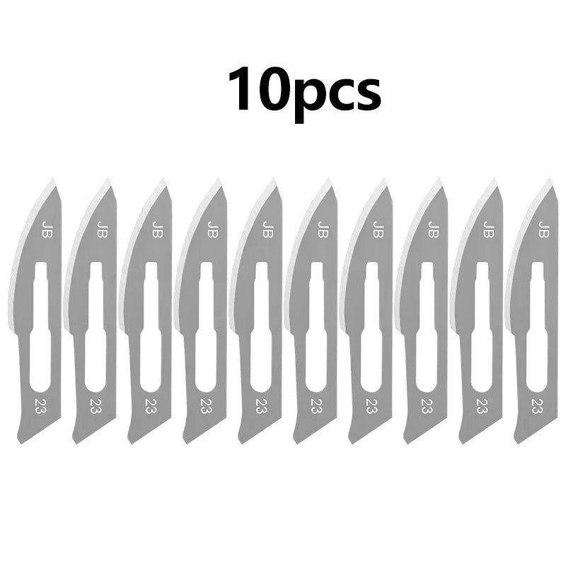 10pcs Carbon Steel Surgical Scalpel Blades + 1 Handle - Top-Rated DIY Cutting Tool for Precision PCB Repair & Animal Surgery 10pcs 23number blade
