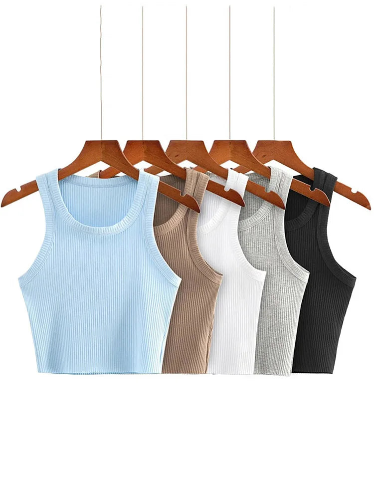 Dozw Teen Knit Crop Tank Top Elastic Sleeveless Cropped