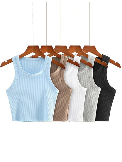 Dozw Teen Knit Crop Tank Top Elastic Sleeveless Cropped