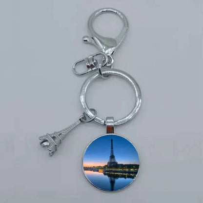Paris Eiffel Tower Glass Pendant Keychain for Women with Artistic Design