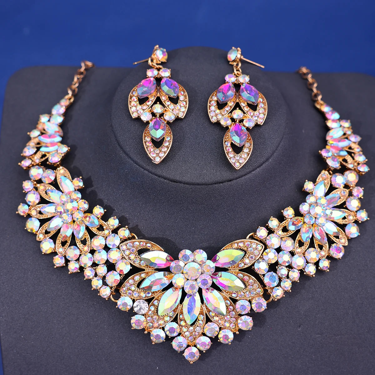 Fashionista Crystal Rhinestone Bridal Jewelry Set - Top-Rated Wedding Accessories for Women gold AB