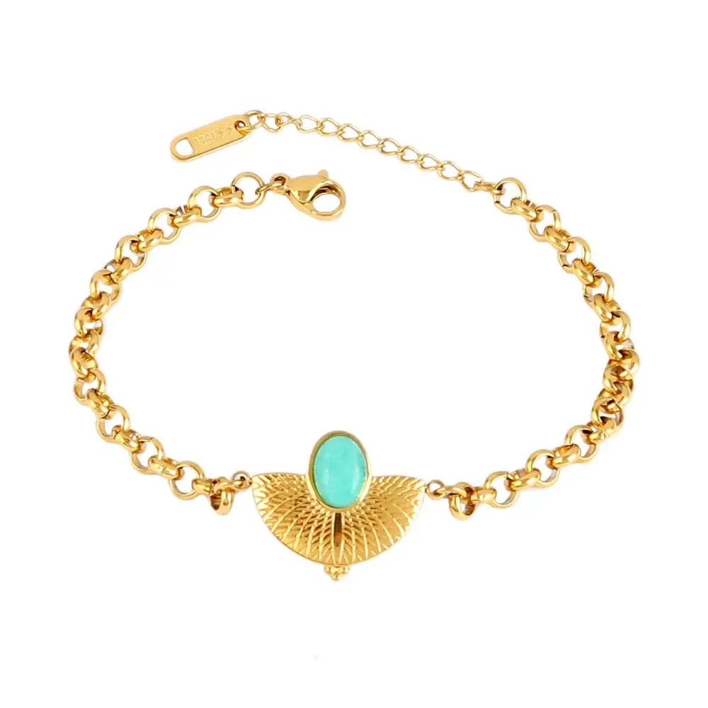 Vintage Stainless Steel Bracelet for Women with Turquoise Pendant B0439
