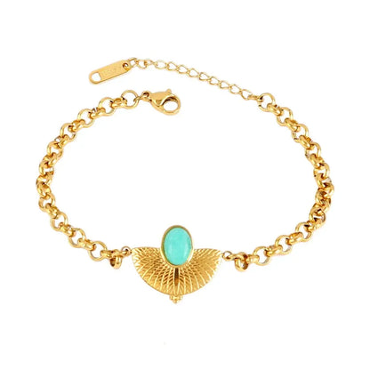 Vintage Stainless Steel Bracelet for Women with Turquoise Pendant B0439