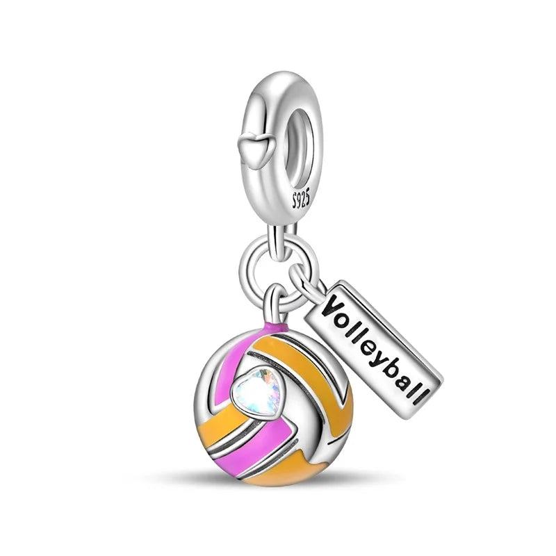 Original 925 Sterling Silver Sports Ball Charms Earrings Beads Pendants for Bracelet Necklace Jewelry Gift