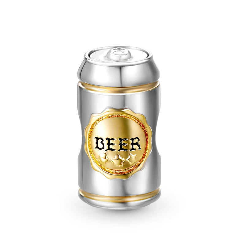 925 Sterling Silver Beer Bottle Popcorn Charm Bead Pendant