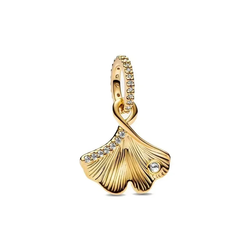 925 Sterling Silver Gold Heart and Maple Leaf Charms Sparkling Zircon Pendant for Women DIY Bracelet Fine Jewelry Gift