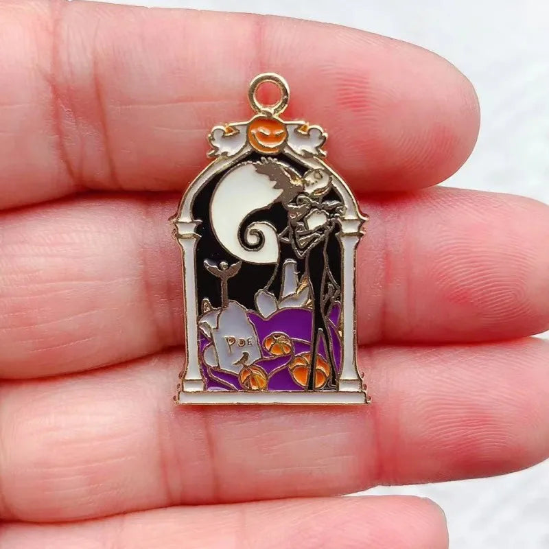 10 Piece Halloween Horror Character Dripping Oil Alloy Pendant Set for DIY Jewelry Accessories