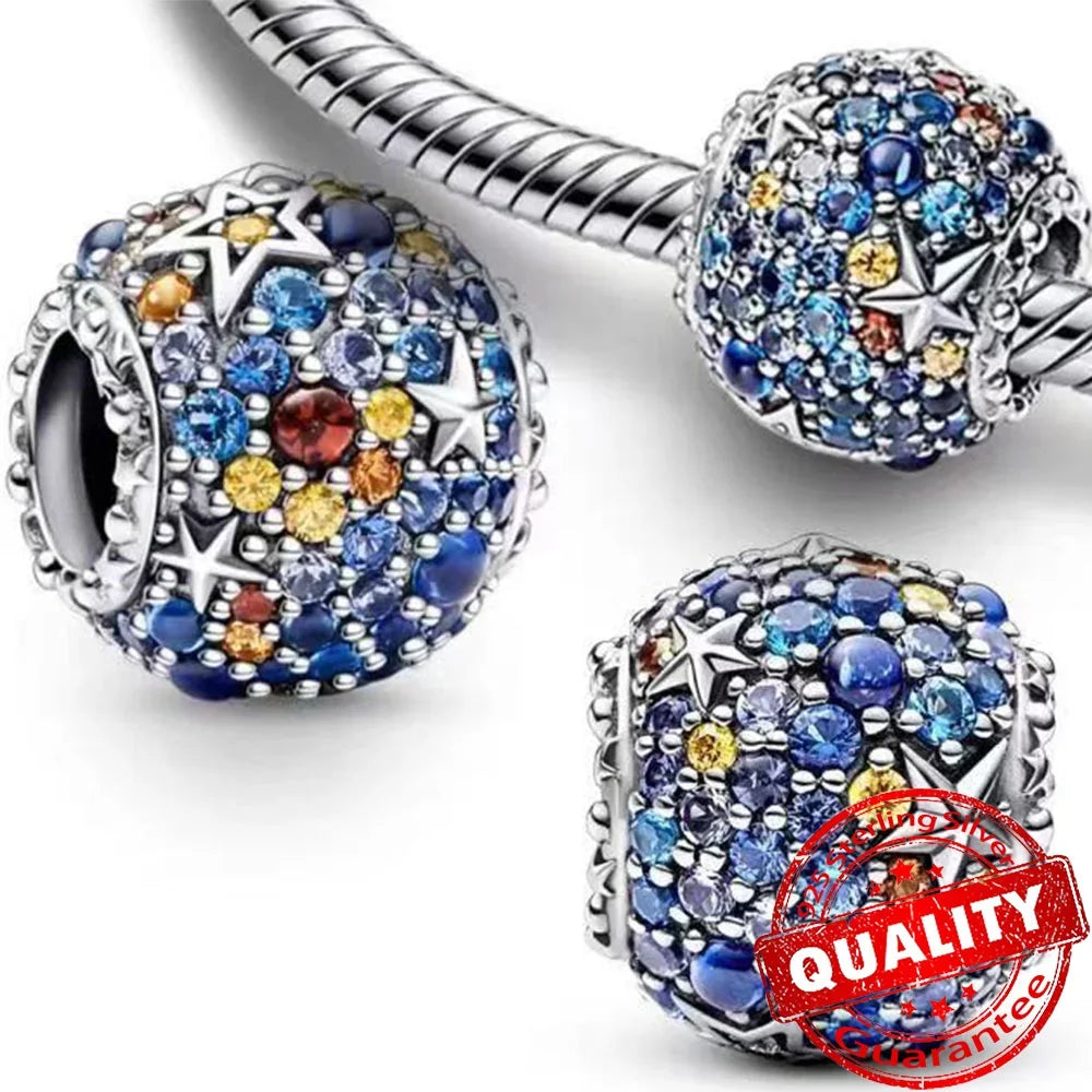 925 Sterling Silver Colorful Sun Moon Stars Dangle Charm for Women DIY Jewelry Pendant Bracelets Necklace