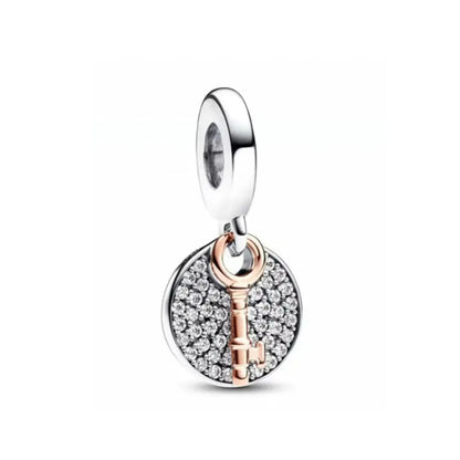 Rose Gold Padlock Heart Key Pendant Necklace for Women 925 Silver with Zircon Beads P1990