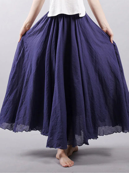 Elegant High Waist Linen Maxi Skirt Two Layer Summer Casual