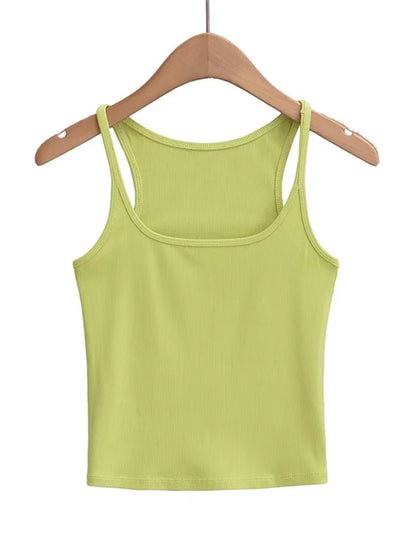 Women's U Neck Knit Vest Crop Top Camisole Dozw Trendy