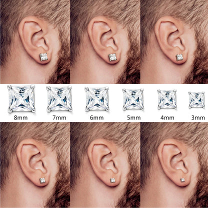 Hypoallergenic 316L Stainless Steel Square Round CZ Stud Earrings Set for Sensitive Ears Unisex 3-8MM