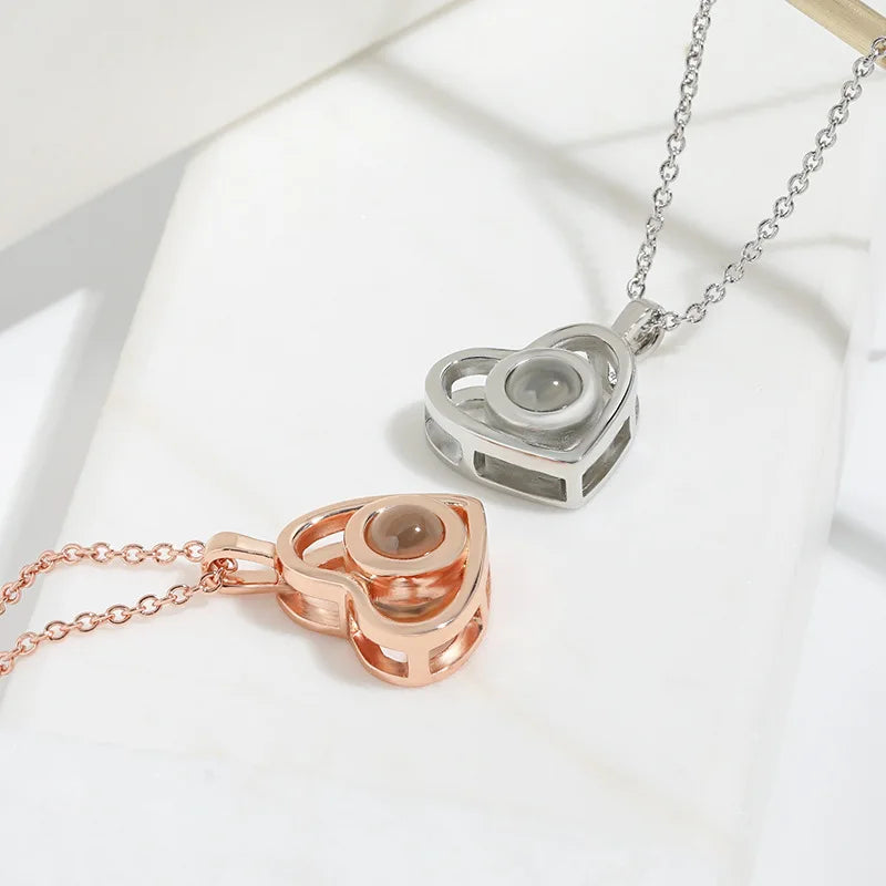 Custom Photo Projection Necklace Copper Pendant with Titanium Steel Chain for Women