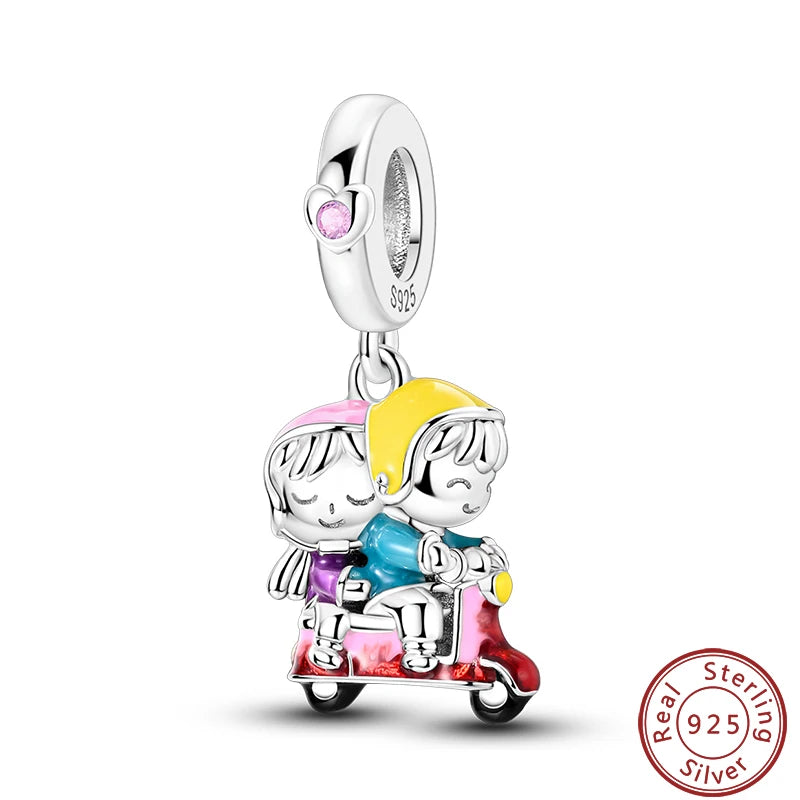 Sterling Silver Sports Car and Motorcycle Charms for DIY Jewelry Making KJC1454