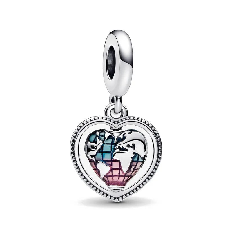 925 Silver Travel Globe Airplane Charm For Bracelet