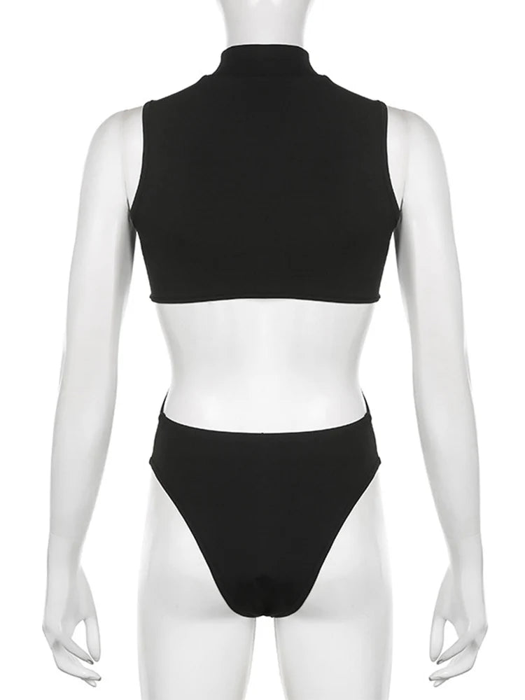 Gothic Techwear Hollow Out Sleeveless Bodysuit Women