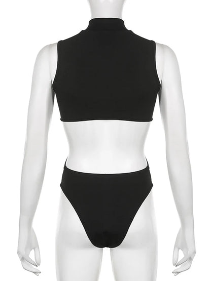 Gothic Techwear Hollow Out Sleeveless Bodysuit Women